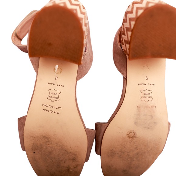 Sacha London Neola Sandals size 9 chevron block heel strappy tan beige - Picture 2 of 6